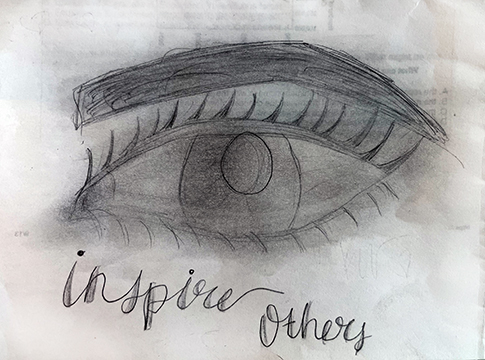 Drawing of an eye over the words inspire others.