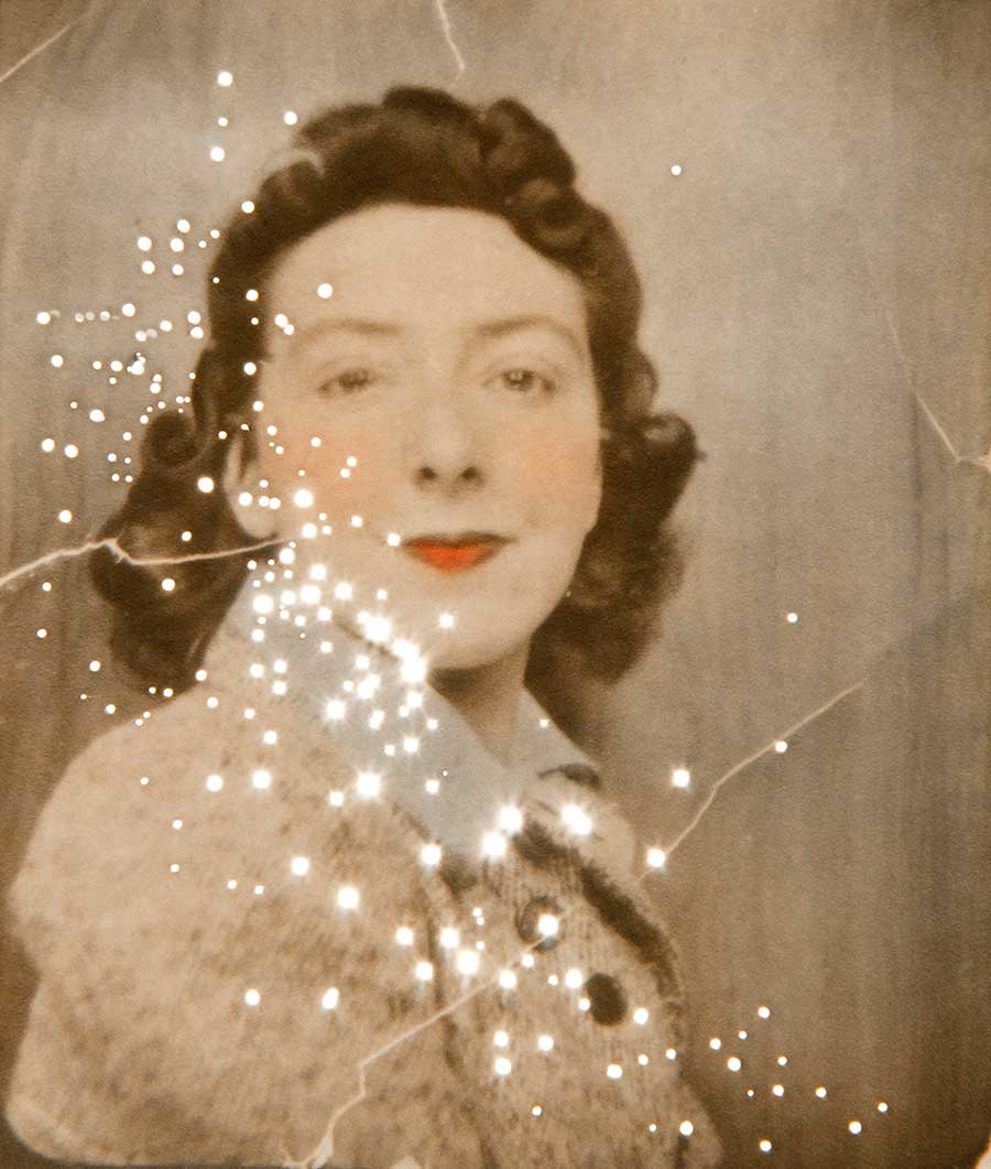 “Dare Alla Luce,” an old found photograph of a woman recontextualized and rephotographed by Amy Friend