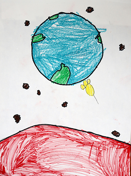 Drawing of meteors around the planet earth.