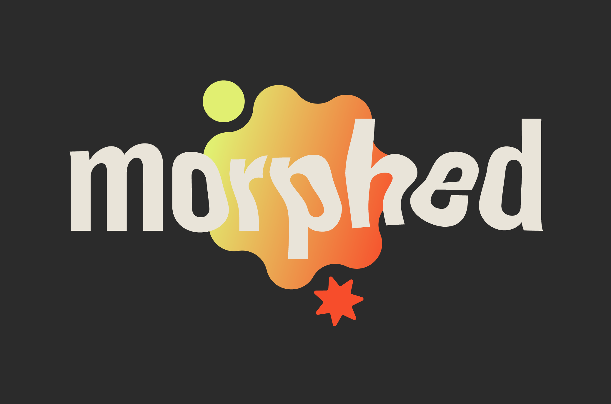 Black background with a yellow, orange, and red flower shaped spot in the middle. The word morphed is in white over the spot.