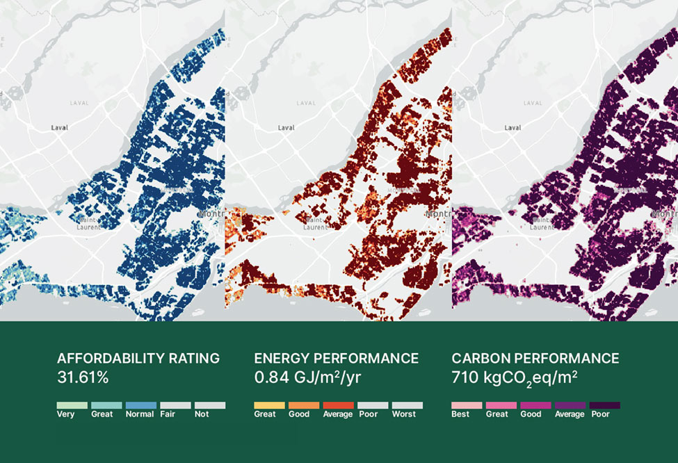 map showing affordability rating, energy performance and carbon performance. This image goes along with research by Mississippi State University School of Architecture Assistant Professor Mojtaba Parsaee