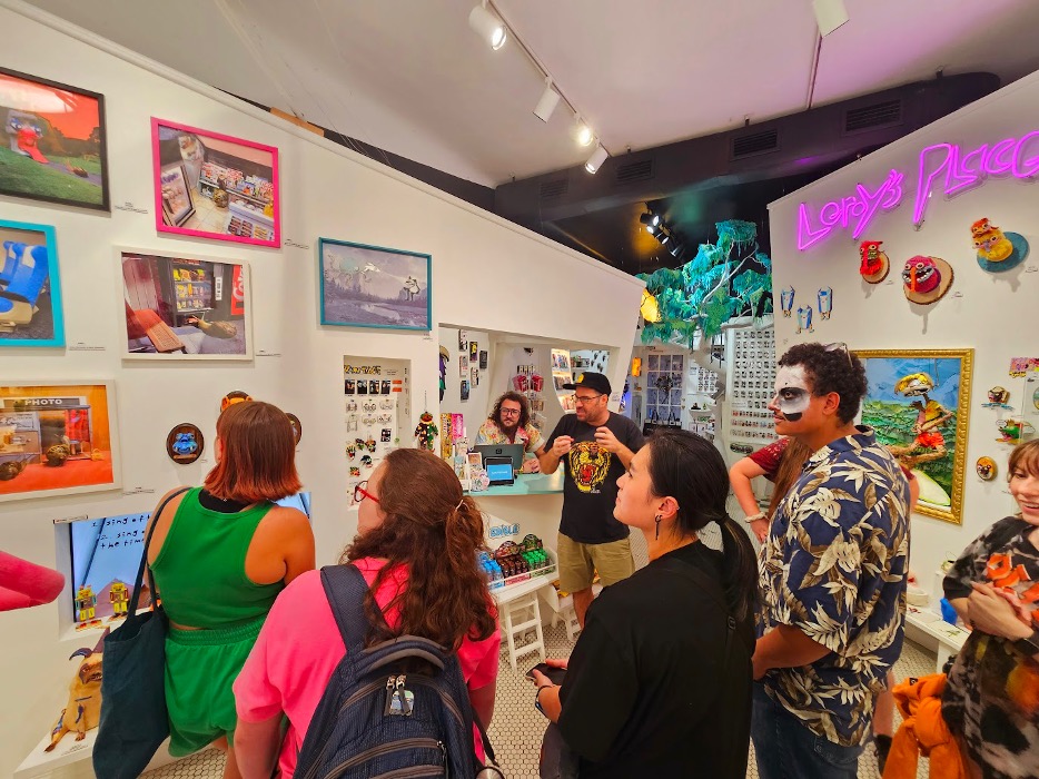 MSU art students inside colorful room in New Orleans