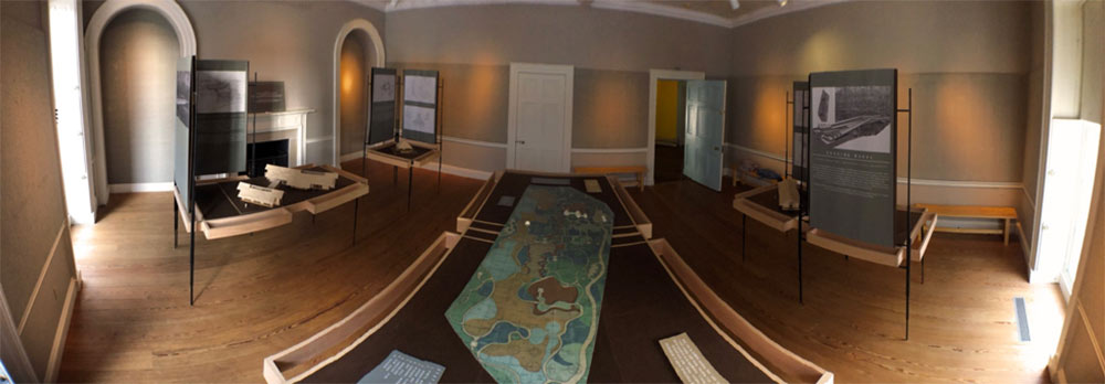 A look at "The Crosby Arboretum" exhibit set up inside The Octagon: Museum of the Architects Foundation in Washington, D.C. A green map is seen on a table