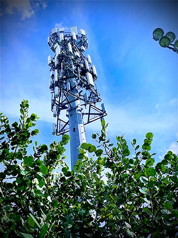 Photograph of an electrical power tower.