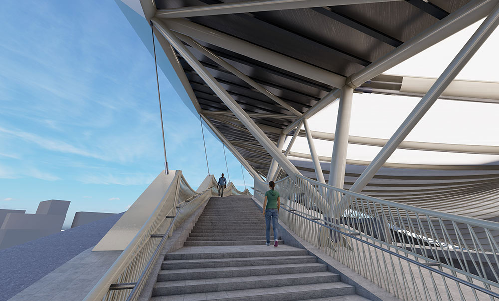 computer rendering of stairs on outside of stadium