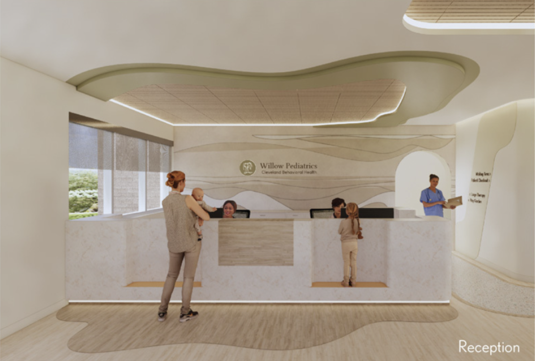 computer rendering of pediatric behavioral health facility's reception