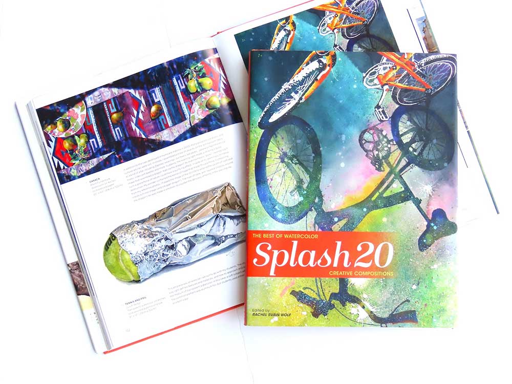 cover and inside spread of the publication "Splash 20" - featuring Mississippi artist Brent Funderburk's watercolor paintings Angelus Vitae” and “Oaxaca”  