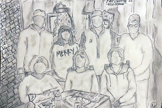 Drawing of a group of people.