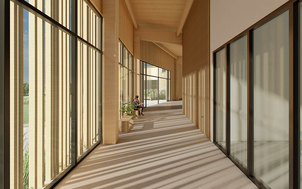 computer rendering of interior hallway