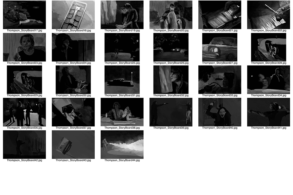 A series set of black and white images. appears to read as a horror movie