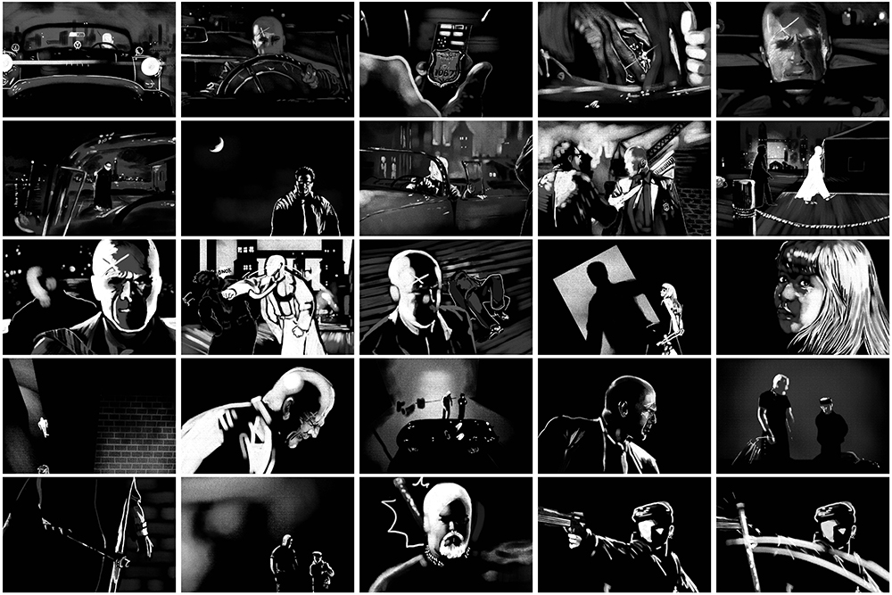 A series set of black and white images appears to be a fight scene