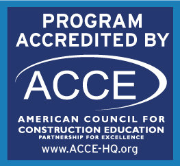 blue box "Program accredited by ACCE American Council for Construction Education Partnership for Excellence www.ACCE-HQ.org