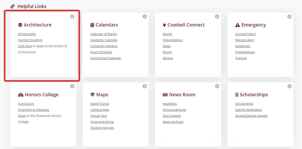 screenshot showing page in MyState portal with the architecture channel outlined with a red square