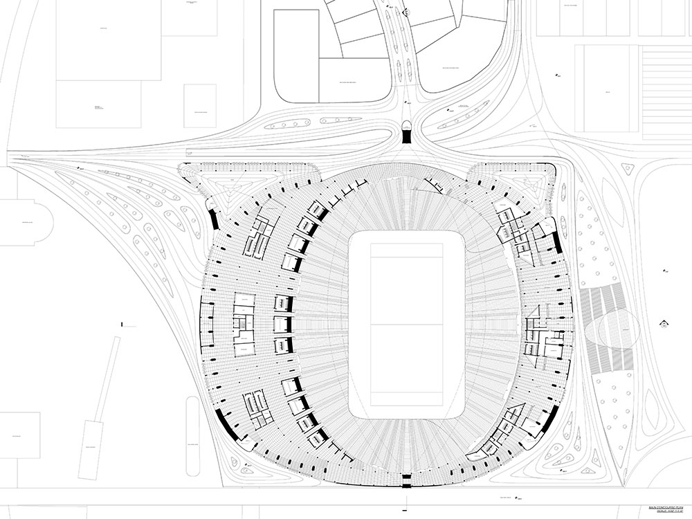 full design plans of stadium in black and white