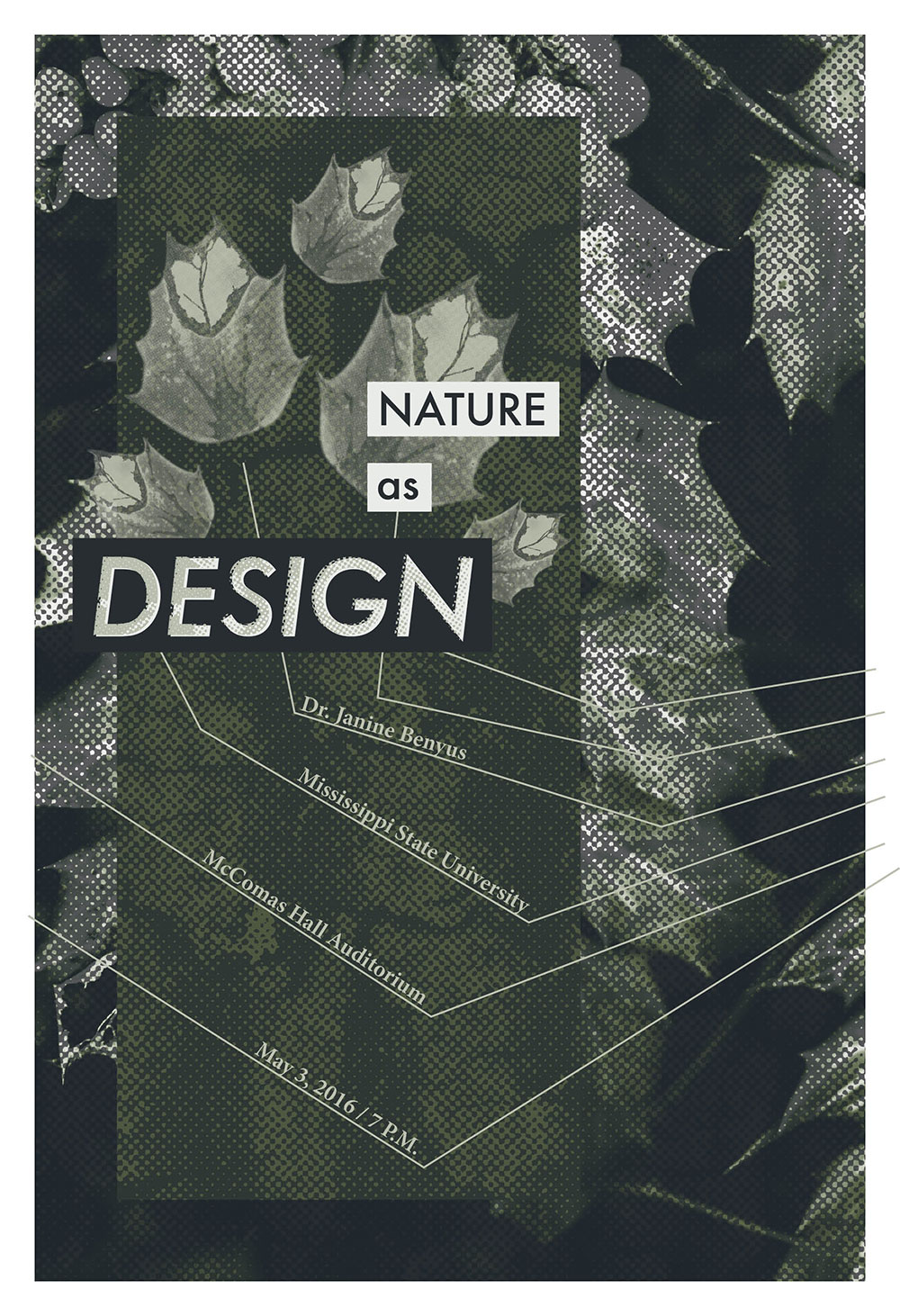 Nature as design poster created out of several leaves with bitmapped circular leaves in the background. 