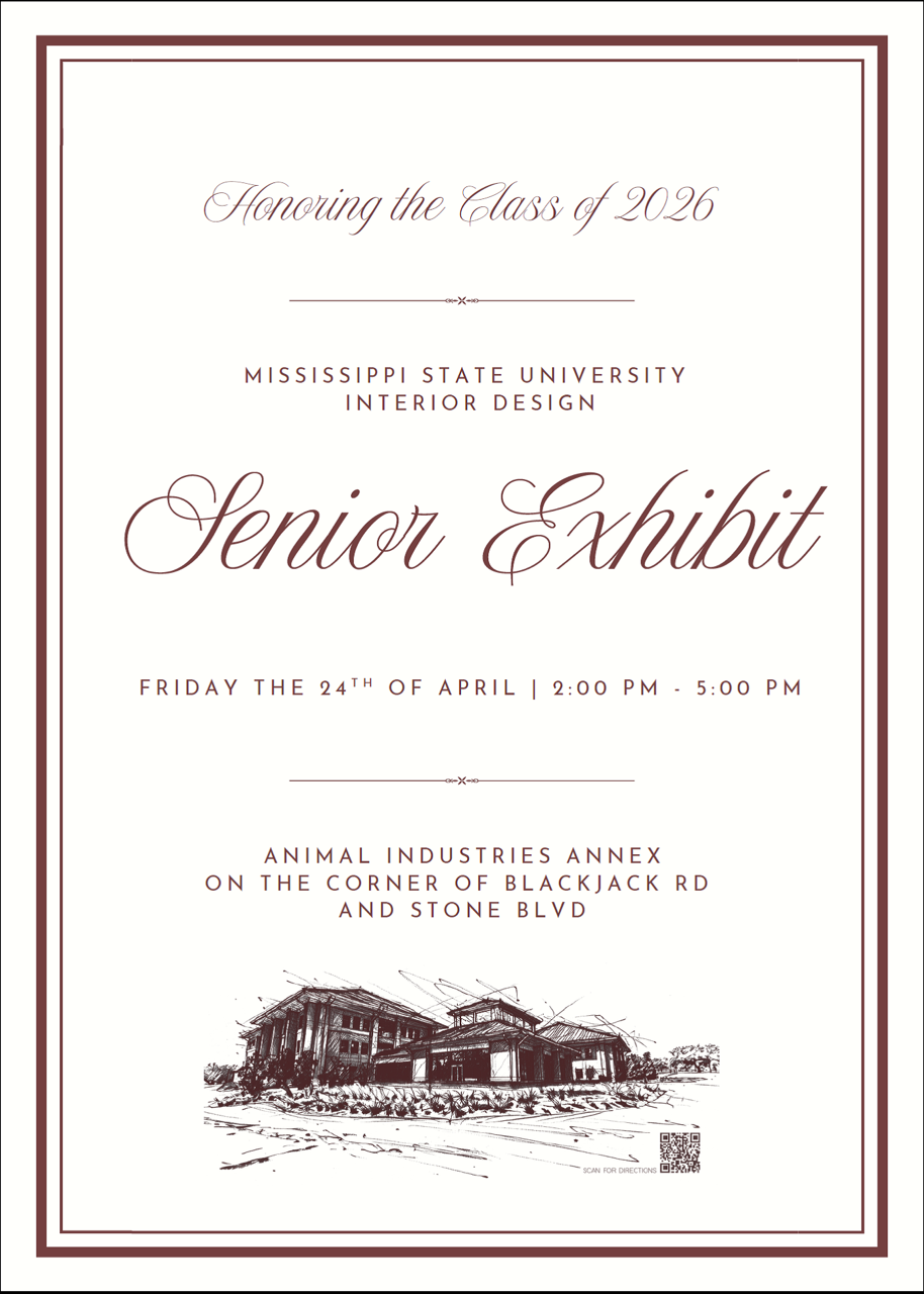 Invitational card to the Mississippi State Interior Design Senior Exhibit