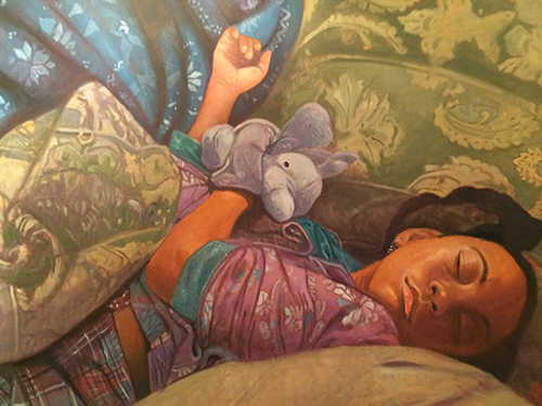 painting by Alex Bostic of child sleeping in bed