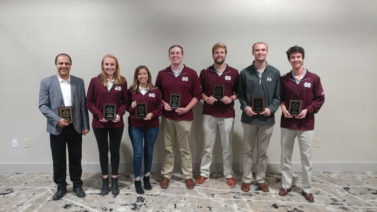Pictured left to right are Assistant Professor Saeed Rokooei, Tori Thompson of Spring Hill, Tennessee; McKenzie Johnson of Fayetteville, Georgia; Blake Farrar of Blue Springs; Tyler Seal of Ridgeland; Hunter Bullock of Nolensville, Tennessee; and Robert Montoux of Plano, Texas. 